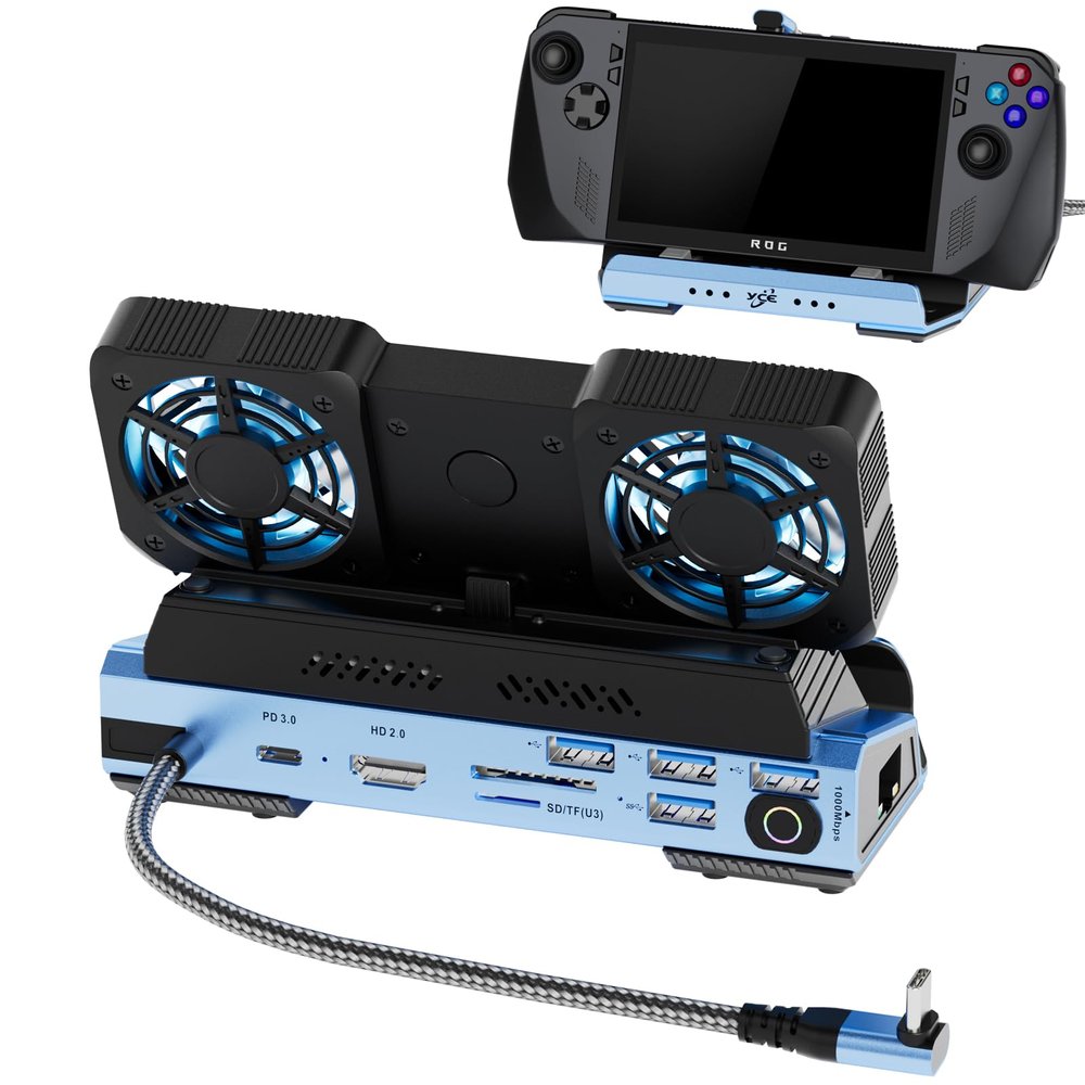 Detachable Dual Cooling Fans 15 in 1 Steam Deck Docking Station with 4K@60Hz 4 USB Ports,1000Mbps,SD/TF Slot,USB-C 100W PD,HD2.0 40Gbps Adapter for Steam Deck/Rog Ally/Switch/Legion Go