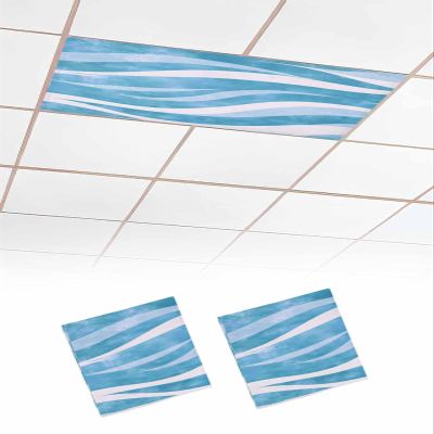 Abstract 2 Pcs Fluorescent Light Covers for Ceiling Lights, Moden Aesthetic Wave Blue Magnetic Light Filters for Eliminate Harsh Glare Classroom Office Decoration, 4 x 2 Ft