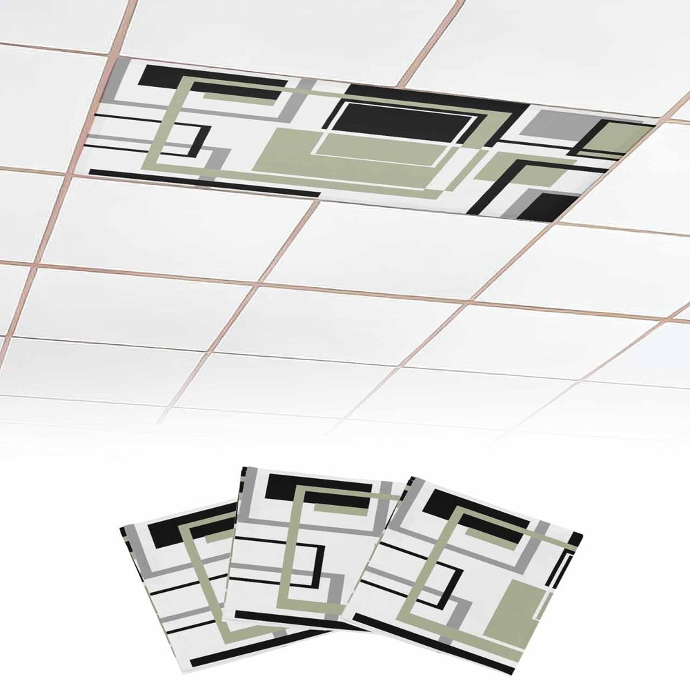 TvonTa Tey Fluorescent Light Covers for Drop Ceiling Abstract Geometric Line Magnetic Light Filters, Classic Bohemian Pattern Ceiling Shade Filters for Home Classroom Office,2x4 ft,3Packs