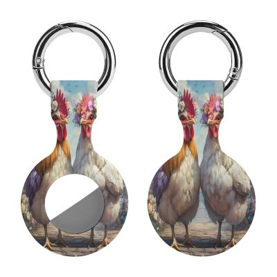 Two Chicken Hen Tracker Holder Cover Shockproof Protective Case with Keychain Compatible with Air Tag 1PCS