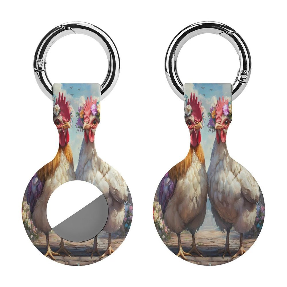 Two Chicken Hen Tracker Holder Cover Shockproof Protective Case with Keychain Compatible with Air Tag 1PCS