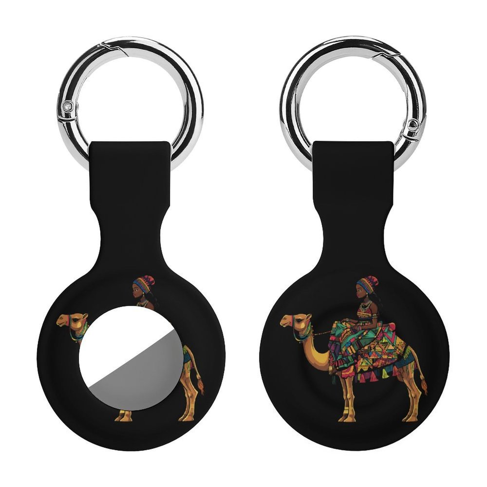 African Girl Sitting On Ca-Mel Tracker Holder Cover Shockproof Protective Case with Keychain Compatible with Air Tag 1PCS