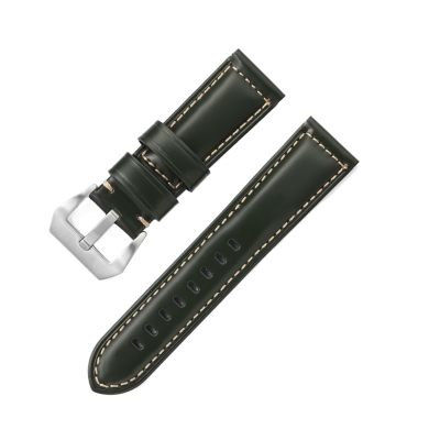 HMFang 20mm 22mm 24mm 26mm Matte Genuine Leather Watch Strap Oil Wax Cowhide Watch Band Retro Crazy Horse Wristband(ZG Green,24mm)