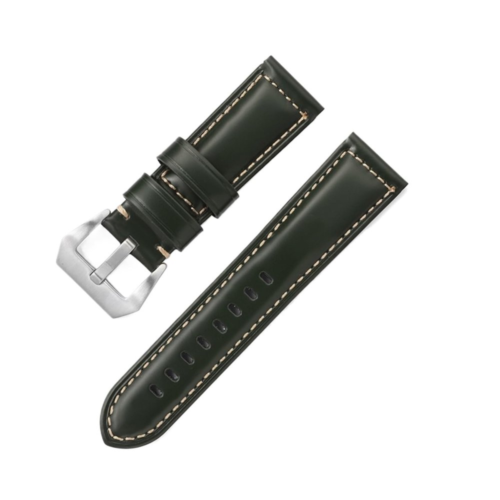 HMFang 20mm 22mm 24mm 26mm Matte Genuine Leather Watch Strap Oil Wax Cowhide Watch Band Retro Crazy Horse Wristband(ZG Green,24mm)