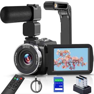 8K Video Camera 64MP Camcorder YouTube Vlogging Cameras 18X Digital Zoom Webcam IR Night Vision WiFi 3.0Touch Screen Camcorders with Stabilizer, Mic, 64G SD Card, Remote Control and 2 Batteries