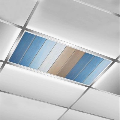 Fluorescent Light Covers for Drop Ceiling Farm Blue Brown Gradient Wood Grain Magnetic Light Filters, Geometric Stripe Ceiling Shade Filters for Home Classroom Office,2x4 ft,1Pack
