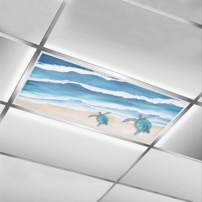 TvonTa Tey Fluorescent Light Covers for Drop Ceiling Blue Sea Wave Beach Magnetic Light Filters, Watercolor Marine Life Turtle Ceiling Shade Filters for Home Classroom Office,2x4 ft,1Pack