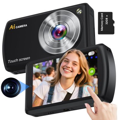 AI Digital Camera, Autofocus AI Camera Front and Rear Compact Digital Cameras for Photography with WiFi,Object Recognition, 3.6'' Touch Screen,Smart Digital Camera for Kids Boys Girls (Black)