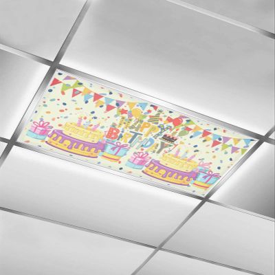 TvonTa Tey Fluorescent Light Covers for Drop Ceiling Happy Birthday Words Magnetic Light Filters, Cake Colorful Flags Ceiling Shade Filters for Home Classroom Office,2x4 ft,1Pack