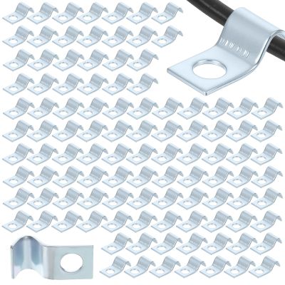 100 Pcs Outdoor Cable Clips, 1/4 Inch Cord Clips Stainless Steel Conduit Clamp Zinc Plated Wire Clamps Agricultural Fence Clamps Wall Cables Clip for Wire Installation, Tube Management, Cable Fastener