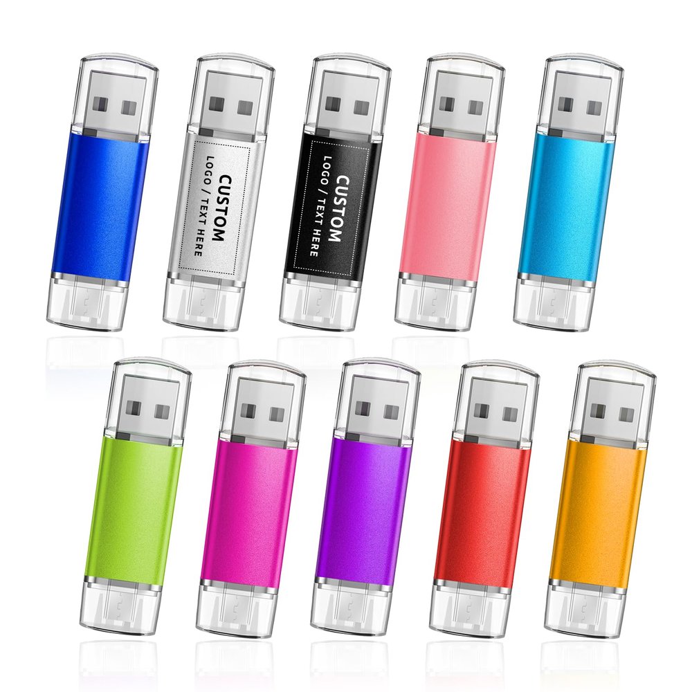 Bulk Custom OTG USB Flash Drives - Logo Engraved USB 2.0 Dual-Interface Drives for Android & PC, Corporate Branding Memory Sticks (8G,200PCS)
