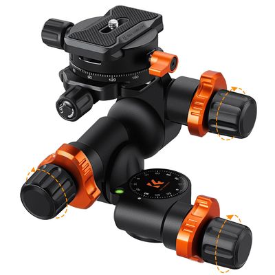K&F CONCEPT 3-Way Geared Tripod Head, Millimeter Micro-Adjustment, Aluminum Alloy Tripod Head Maximum Load Capacity of 6kg for Star Shooting, Commercial Photography, etc.
