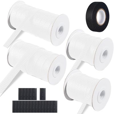 132 ft Expandable Braided Cable Sleeve Wire Loom PET Wire SleevingWrap Management Mesh for Audio Video and Other Home Device Cable Automotive Wire - (1/2 Inch, 1/4 Inch, 2/5 Inch,3/4 Inch,White)