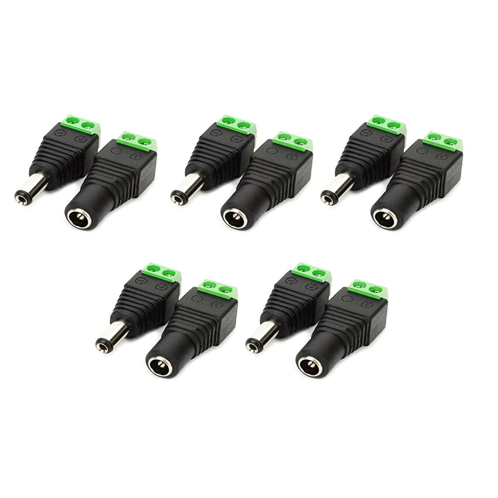 5 Pairs DC Power Connector Jack Plug, 5.5mm x 2.1mm Male Female DC Connectors Accessory