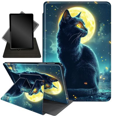 Case for 10.2" Kindle Scribe (2024/2022 Release),360 Degree Rotating Stand Smart Protective Cover Case for Kindle Scribe 10.2",Moon and Black Cat
