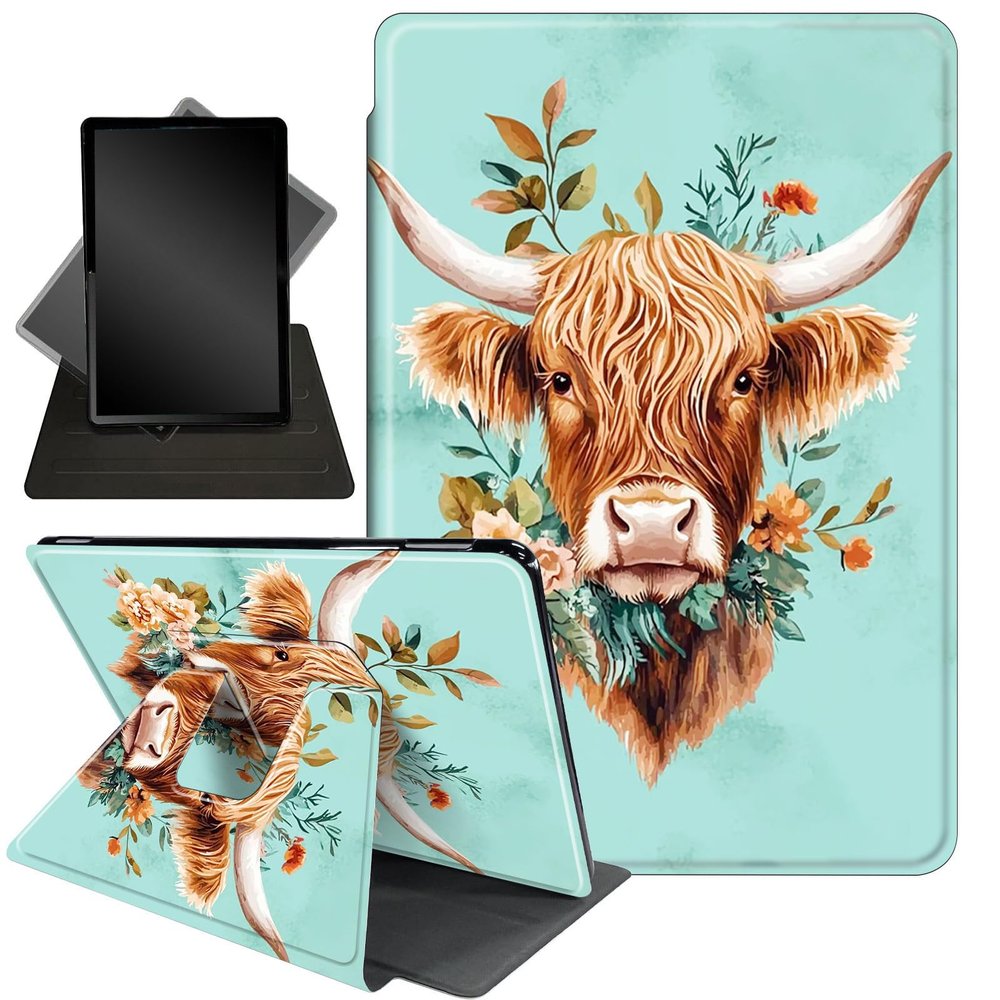Case for 10.2" Kindle Scribe (2024/2022 Release),360 Degree Rotating Stand Smart Protective Cover Case for Kindle Scribe 10.2",flowerss and Cow