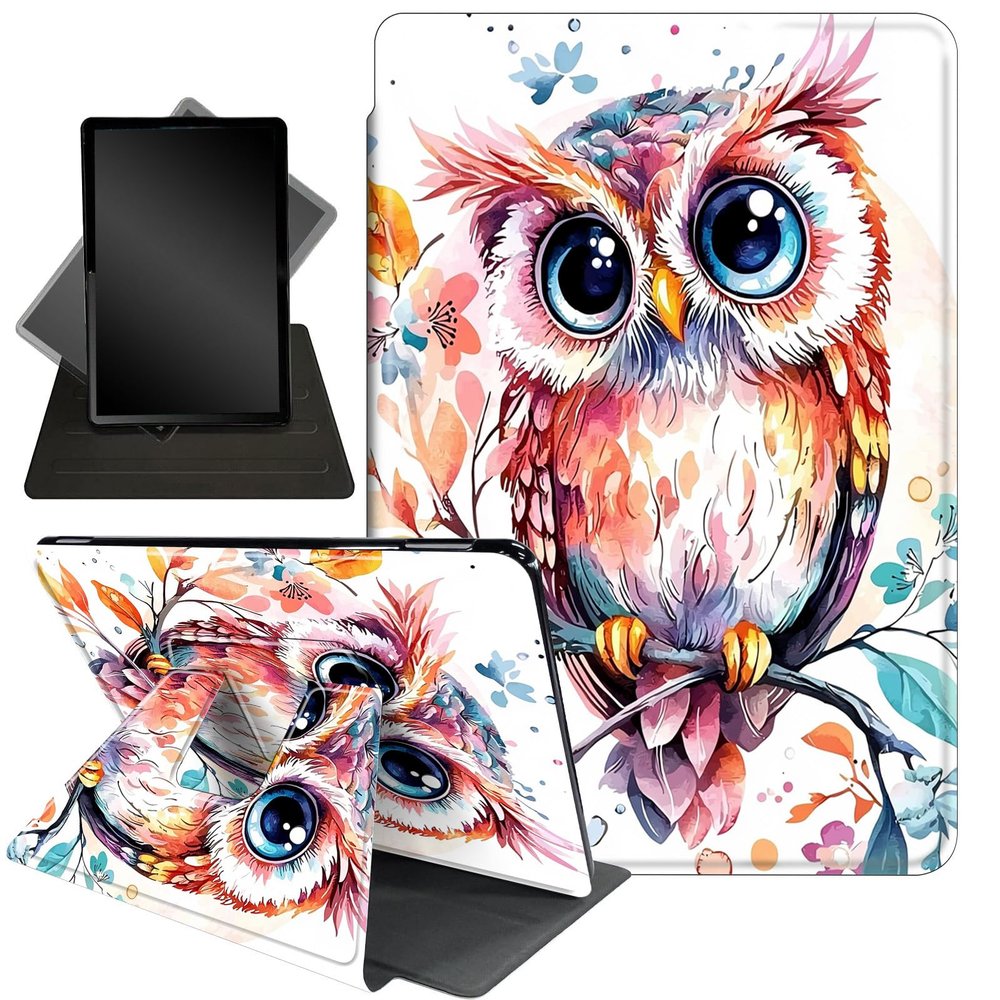 Case for 10.2" Kindle Scribe (2024/2022 Release),360 Degree Rotating Stand Smart Protective Cover Case for Kindle Scribe 10.2",Pink Flowers and Owl
