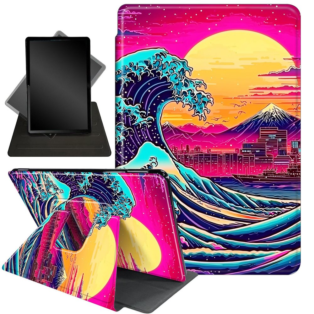 Case for 10.2" Kindle Scribe (2024/2022 Release),360 Degree Rotating Stand Smart Protective Cover Case for Kindle Scribe 10.2",Pink Sunset Ocean Wave