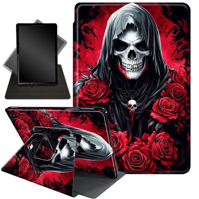 Case for 10.2" Kindle Scribe (2024/2022 Release),360 Degree Rotating Stand Smart Protective Cover Case for Kindle Scribe 10.2",Skeleton and Rose Flower
