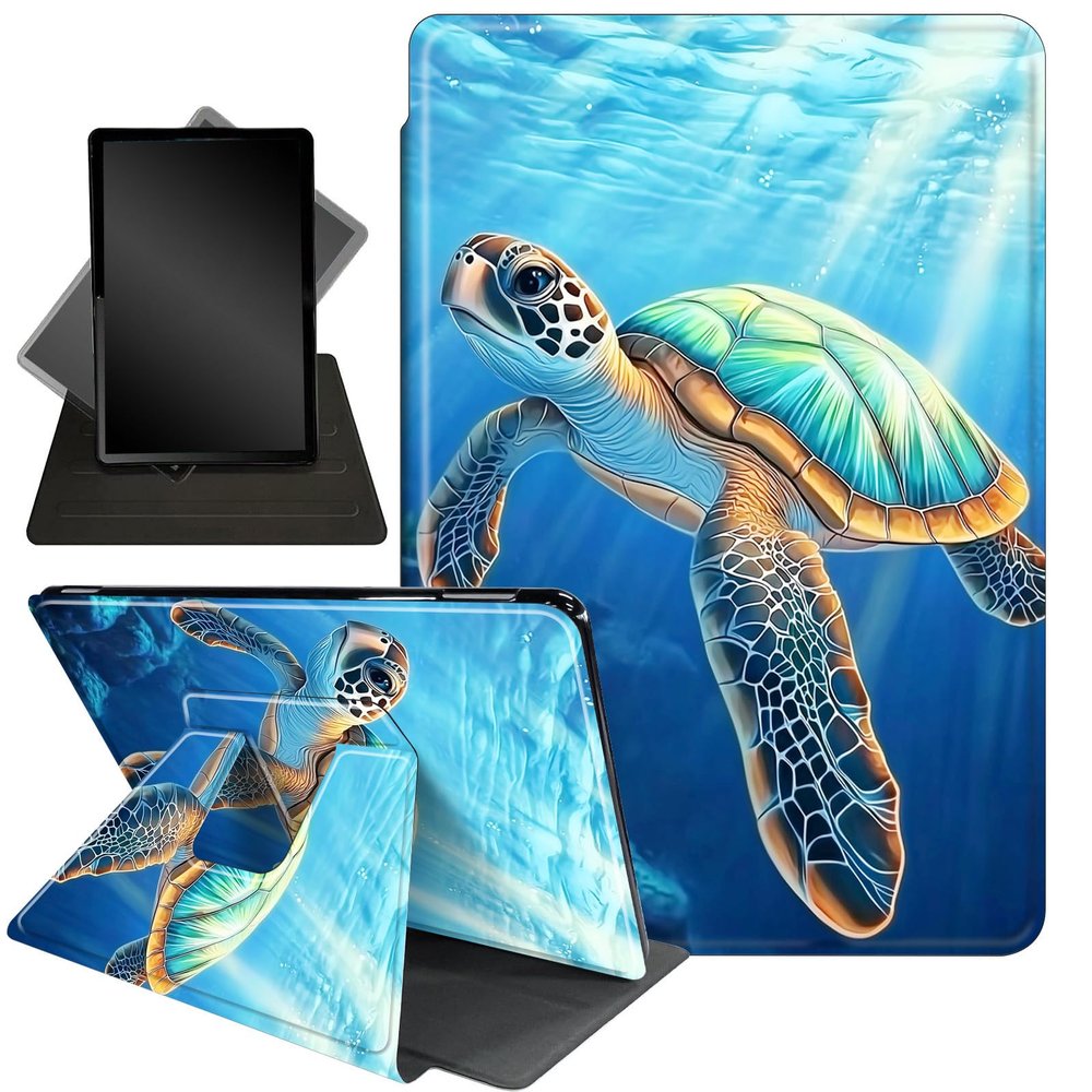 Case for All-New Kindle Paperwhite 12th Gen 2024 (7") & Kindle Colorsoft Signature Edition (7"),360 Degree Rotating Stand Smart Protective Case,Blue Ocean Sea Turtle