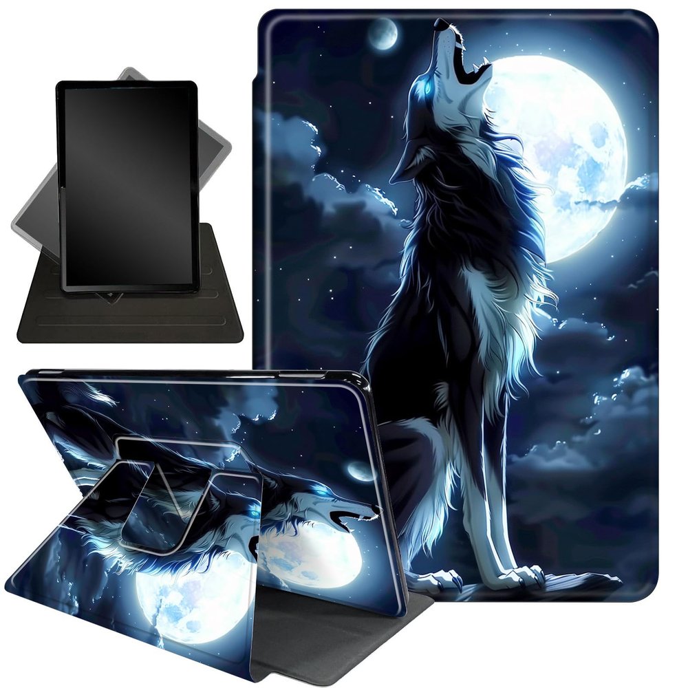 Case for 10.2" Kindle Scribe (2024/2022 Release),360 Degree Rotating Stand Smart Protective Cover Case for Kindle Scribe 10.2",Moon and Wolfs