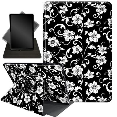 Case for Kindle 10th Generation 6" and Signature Edition 2019 Released,360 Degree Rotating Stand Smart Protective Cover Case for Kindle 10th Gen 2019,Black and White Flowers