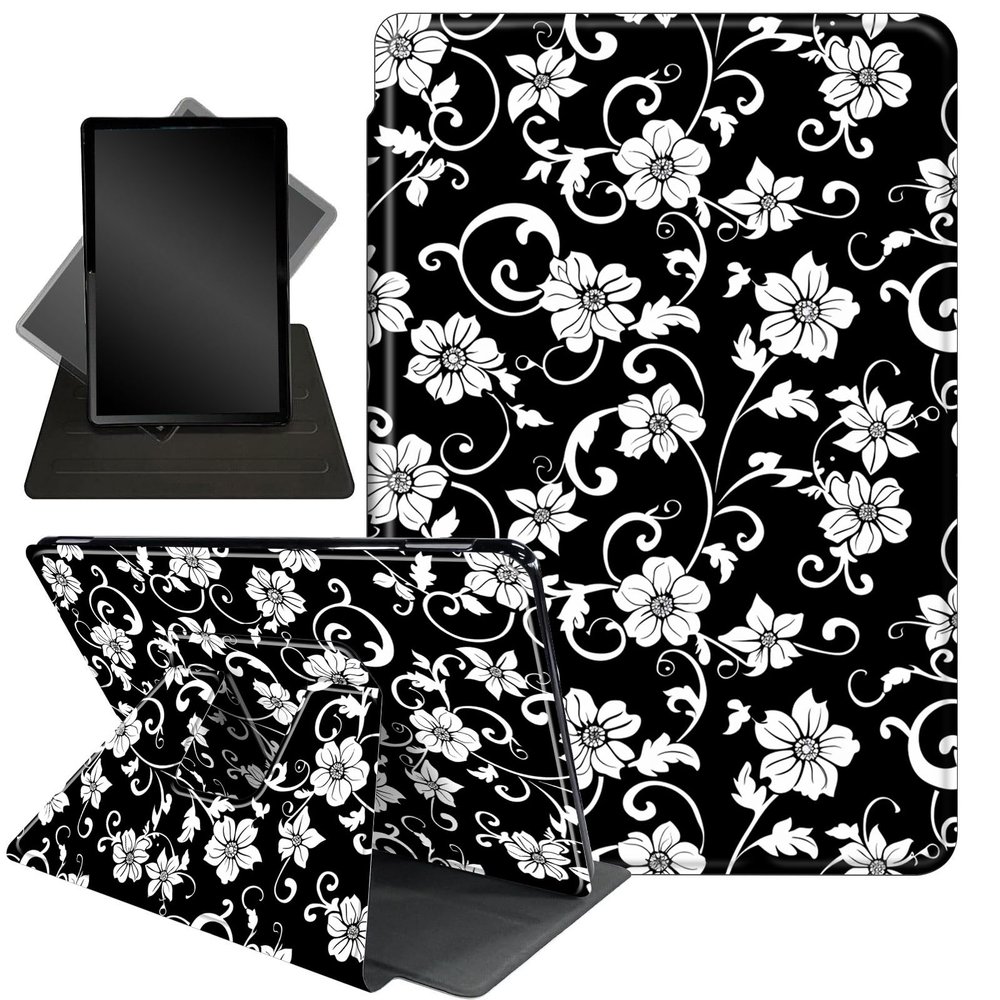 Case for Kindle 10th Generation 6" and Signature Edition 2019 Released,360 Degree Rotating Stand Smart Protective Cover Case for Kindle 10th Gen 2019,Black and White Flowers