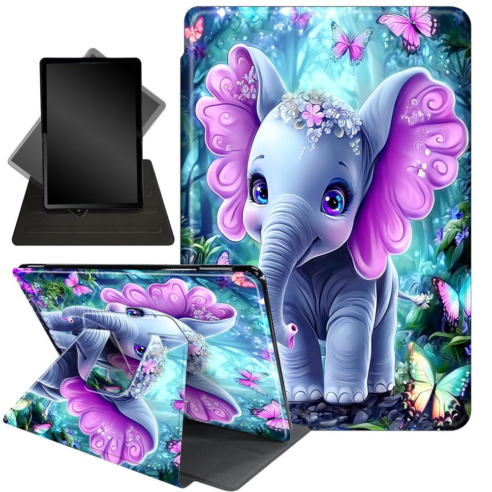 Case for 10.2" Kindle Scribe (2024/2022 Release),360 Degree Rotating Stand Smart Protective Cover Case for Kindle Scribe 10.2",Cute Love Heart Elephant