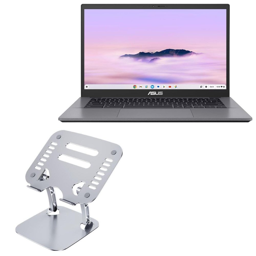 BoxWave Stand and Mount Compatible with ASUS Chromebook Plus CX14 (14 in) - Executive VersaView Laptop Stand, Ergonomic Adjustable Viewing Angle Metallic Riser - Metallic Silver