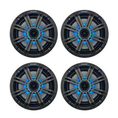 2 Pair (Qty 4) of Kicker 6.5" OEM Replacement 195 Watt Peak Multicolor LED Marine Audio Speakers with Charcoal Grilles