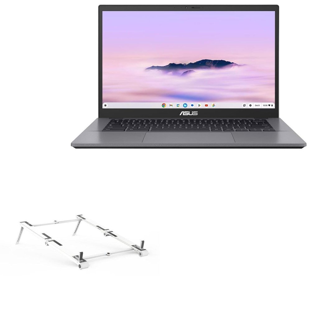 BoxWave Stand and Mount Compatible with ASUS Chromebook Plus CX14 (14 in) - Pocket Aluminum Stand 3-in-1, Portable Multi Angle Viewing Riser - Metallic Silver