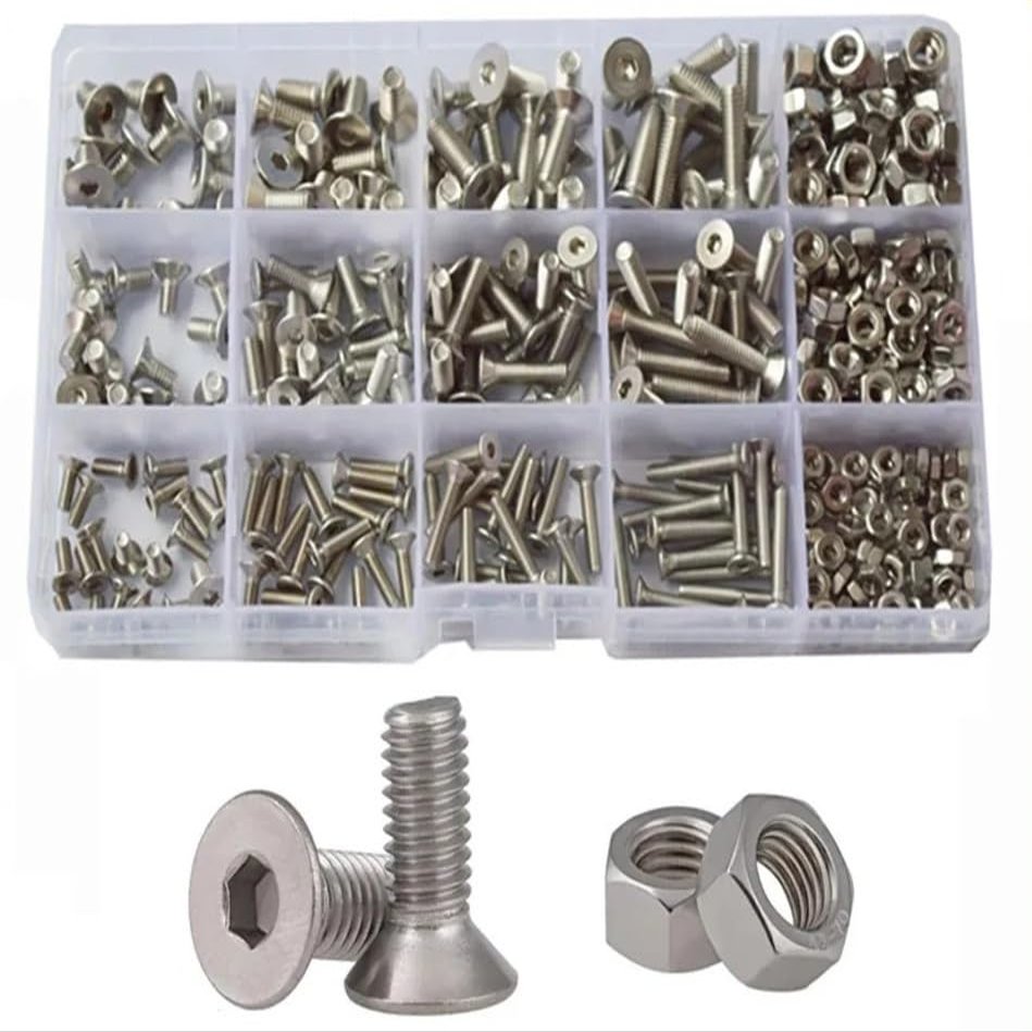 LIUDONGX M2 M3 M4 M5 M6 Hex Socket Bolt Set 304 Stainless Steel Flat Head Machine Screw Metric Thread Countersunk Hex Assortment Kit(M3 M4 M5)