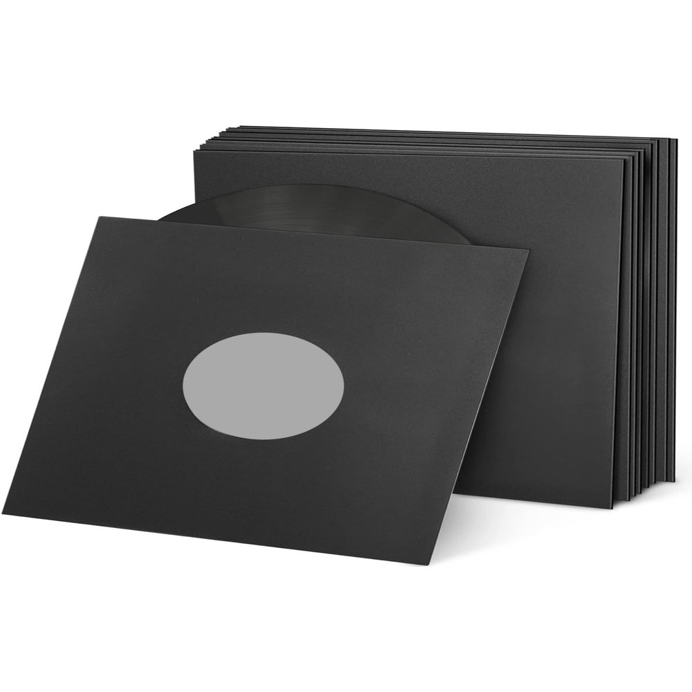 100 PCS 12in Black Paper & Poly Lined Record Inner Sleeves for LP Vinyl Records, 110gsm Paper 33 RPM Record Sleeves, Anti Static Record Storage Album Covers LP Vinyl Jacket Covers