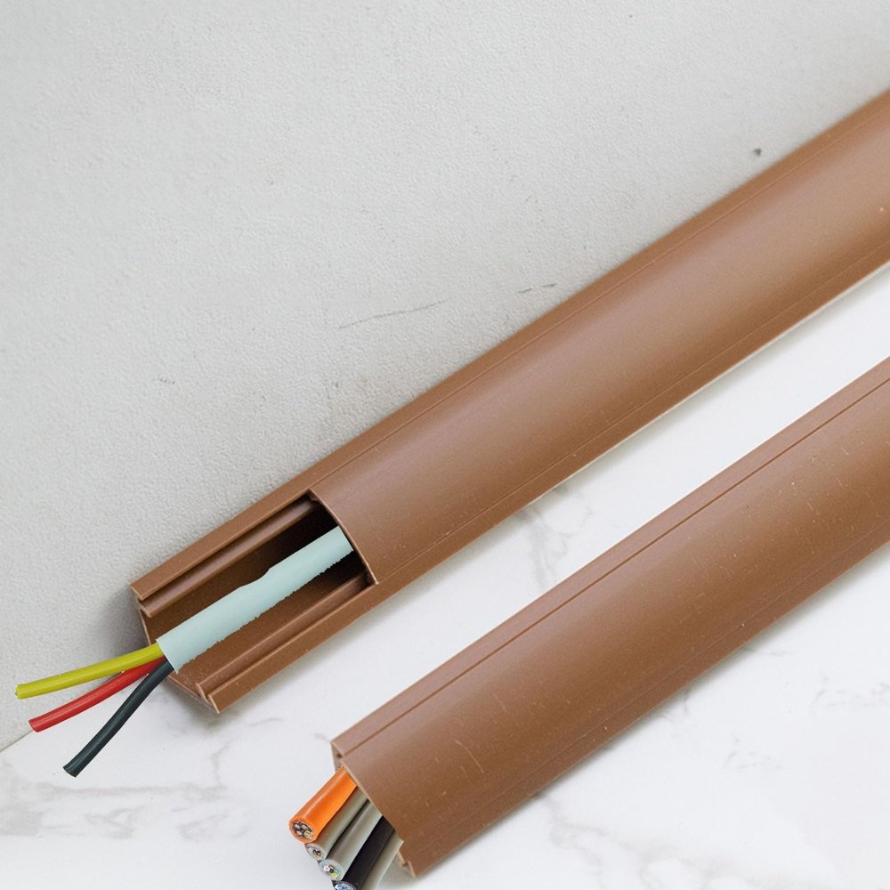 2 Pcs Cable Concealer Floor, Hide Wires Along Wall/ Cables Cords or Wires - Protect From Trips and Falls, Cord Protectors From Pets No Chew, Brown, Grey, Black, White(Brown Holds 5 wires,L 1m/3.3ft)
