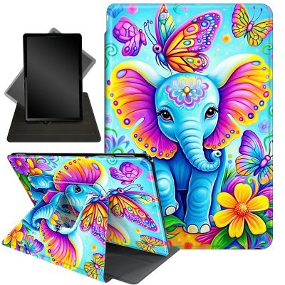 Case for 6.8" Kindle Paperwhite 11th Gen 2021,360 Degree Rotating Stand Smart Protective Cover Case for Kindle Paperwhite 2021 E-Reader,Elephant Butterfliy Flower