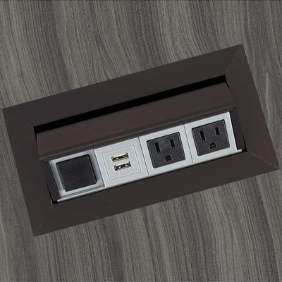 Pemberly Row Metal Power Module, 2 Power Outlets, 2 USB Ports, Black Finish, 6 ft Cable, Fits Rectangular Seated-Height Conference Tables, Durable Tabletop Accessory for Meetings and Presentations