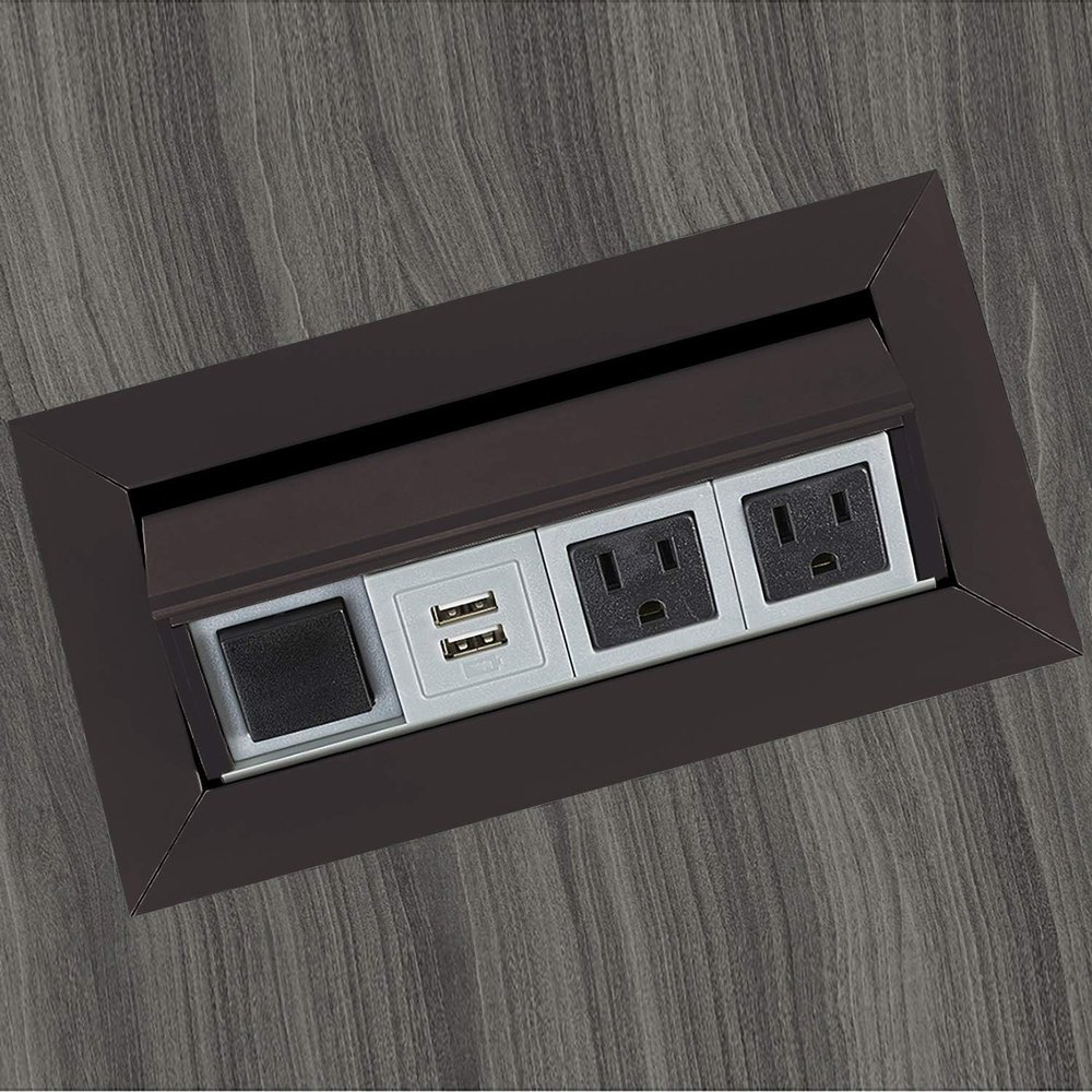 Pemberly Row Metal Power Module, 2 Power Outlets, 2 USB Ports, Black Finish, 6 ft Cable, Fits Rectangular Seated-Height Conference Tables, Durable Tabletop Accessory for Meetings and Presentations