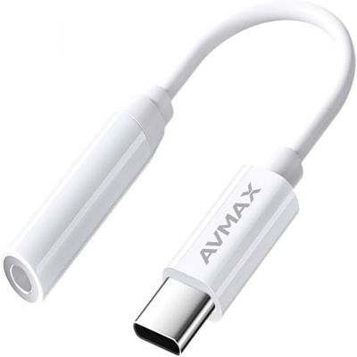 AVMAX USB C to 3.5mm Audio Headphone Adapter HiFi,Type c to Aux Female Cable for 16 15 Plus, S24 S23 S22 S21 S20 and More Type c Devices (Classic White1)
