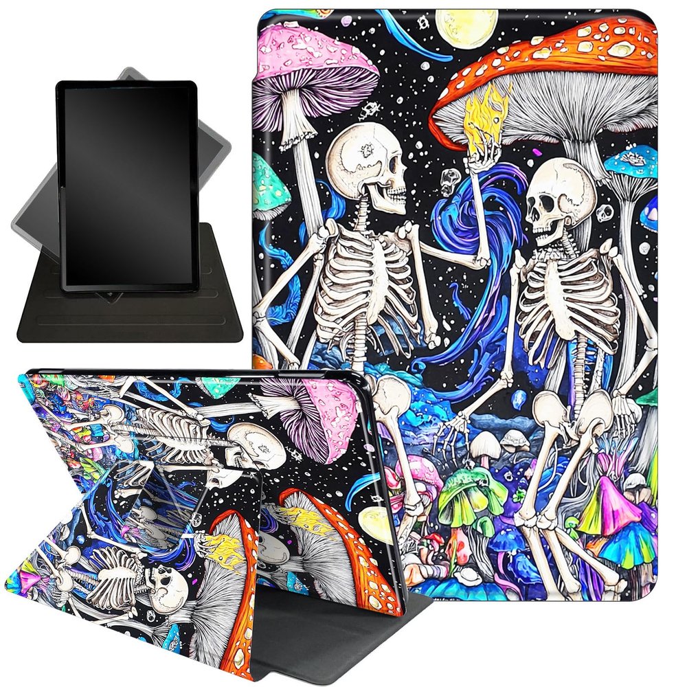 Case for 6.8" Kindle Paperwhite 11th Gen 2021,360 Degree Rotating Stand Smart Protective Cover Case for Kindle Paperwhite 2021 E-Reader,Mushroom Human Skeleton