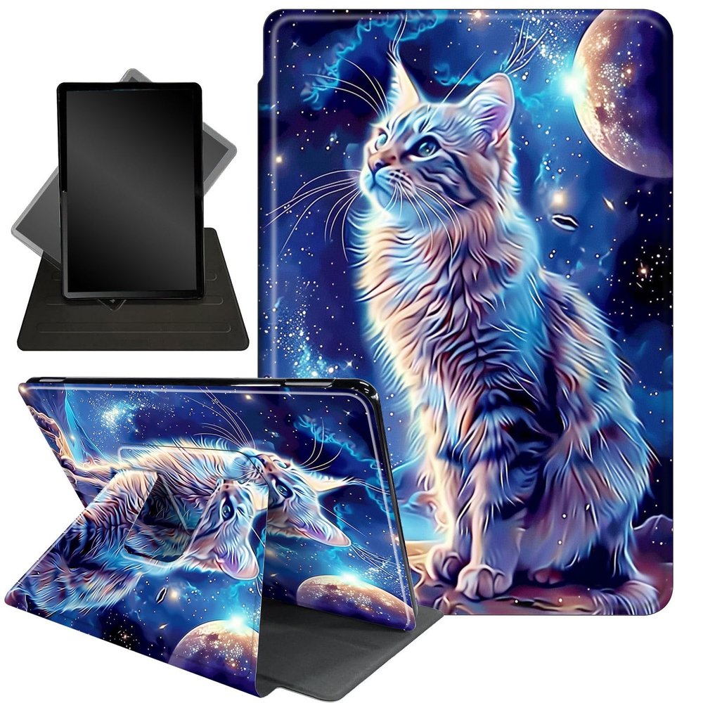 Case for 6.8" Kindle Paperwhite 11th Gen 2021,360 Degree Rotating Stand Smart Protective Cover Case for Kindle Paperwhite 2021 E-Reader,Starry Skys Cat