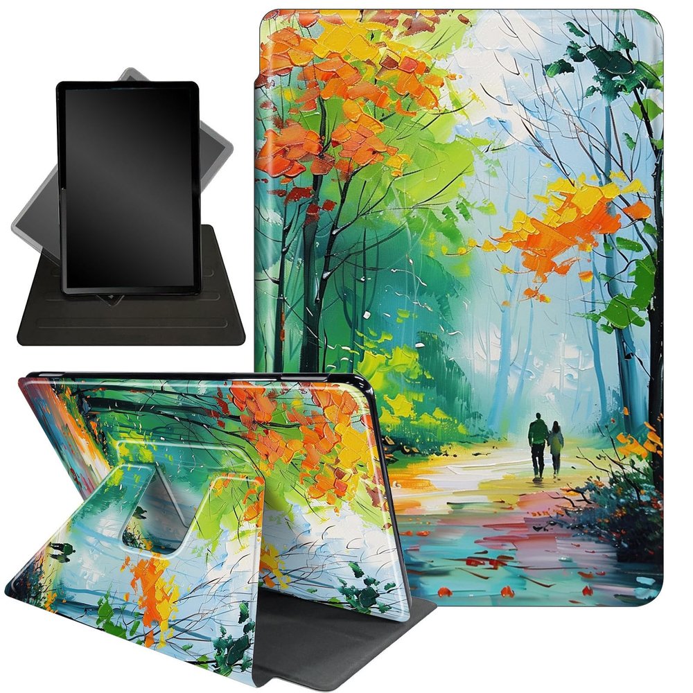 Case for All New 6 Inch Kindle 2024 and 2022 (11 Generation),360 Degree Rotating Stand Smart Protective Cover Case for Kindle 11th Generation 2024,Yellow Red Trees