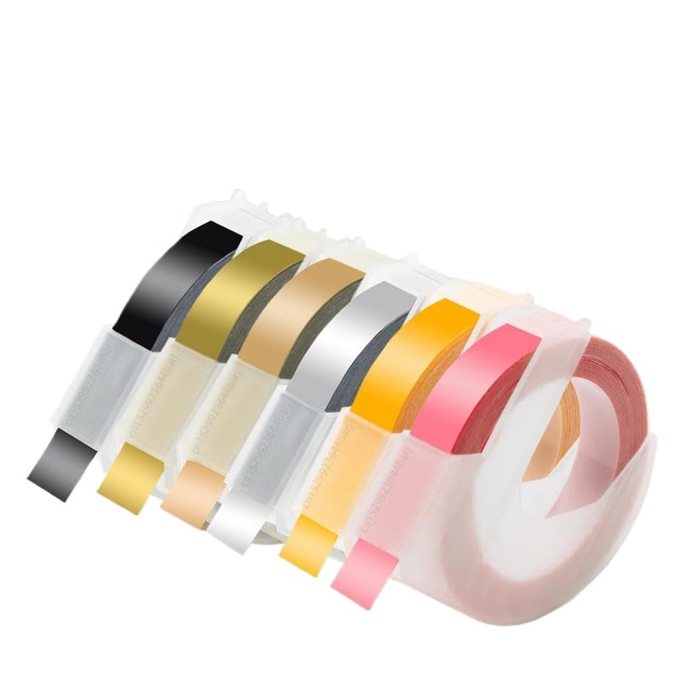 9mm 3D Embossing Tape Waterproof Adhesive Label Tape Compatible with Various Label Makers Including 12965 E101 B90 3 to 6 Pieces(6PK Mixed Color 02)