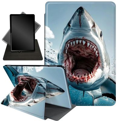 Case for 6.8" Kindle Paperwhite 11th Gen 2021,360 Degree Rotating Stand Smart Protective Cover Case for Kindle Paperwhite 2021 E-Reader,Ocean Sea Blue Sharks