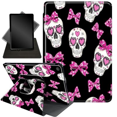 Case for Fire HD 8 Tablet (8th/7th/6th Generation, 2018/2017/2016 Release),360 Degree Rotating Stand Smart Protective Case for Kindle Fire HD 8 8th/7th/6th/5th Generation,Pink Love Heart and Skull