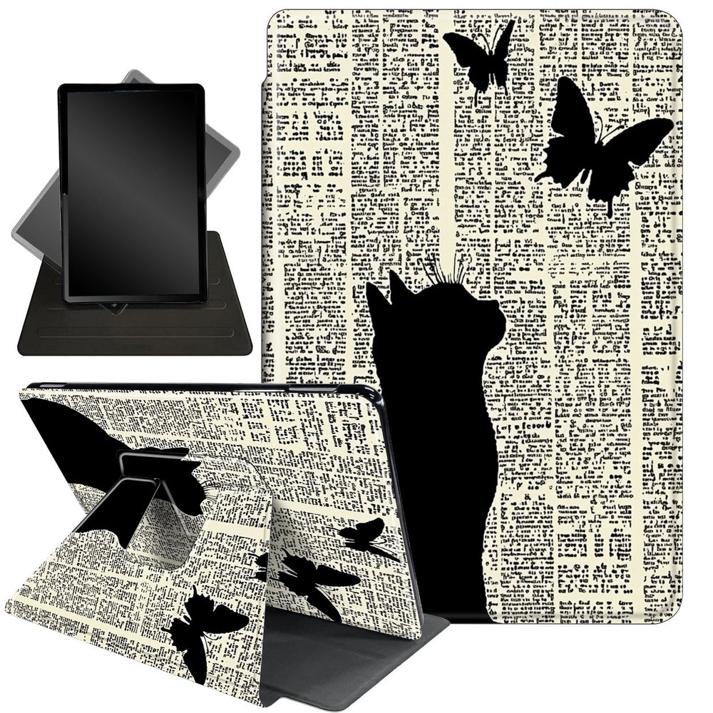 Case for 6.8" Kindle Paperwhite 11th Gen 2021,360 Degree Rotating Stand Smart Protective Cover Case for Kindle Paperwhite 2021 E-Reader,catss and Butterflies
