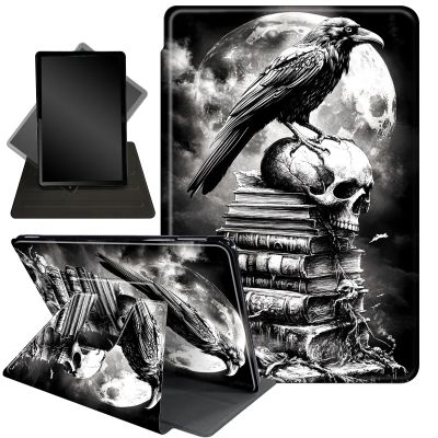 Case for 6.8" Kindle Paperwhite 11th Gen 2021,360 Degree Rotating Stand Smart Protective Cover Case for Kindle Paperwhite 2021 E-Reader,Skull and Crow