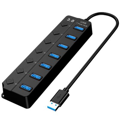 SWOOMEY 7-Port USB 3.0 Hub Individual Controls for Laptops Extra USB Ports for Fast Data Transfer and Peripheral Connectivity