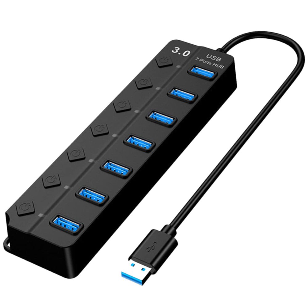 SWOOMEY 7-Port USB 3.0 Hub Individual Controls for Laptops Extra USB Ports for Fast Data Transfer and Peripheral Connectivity