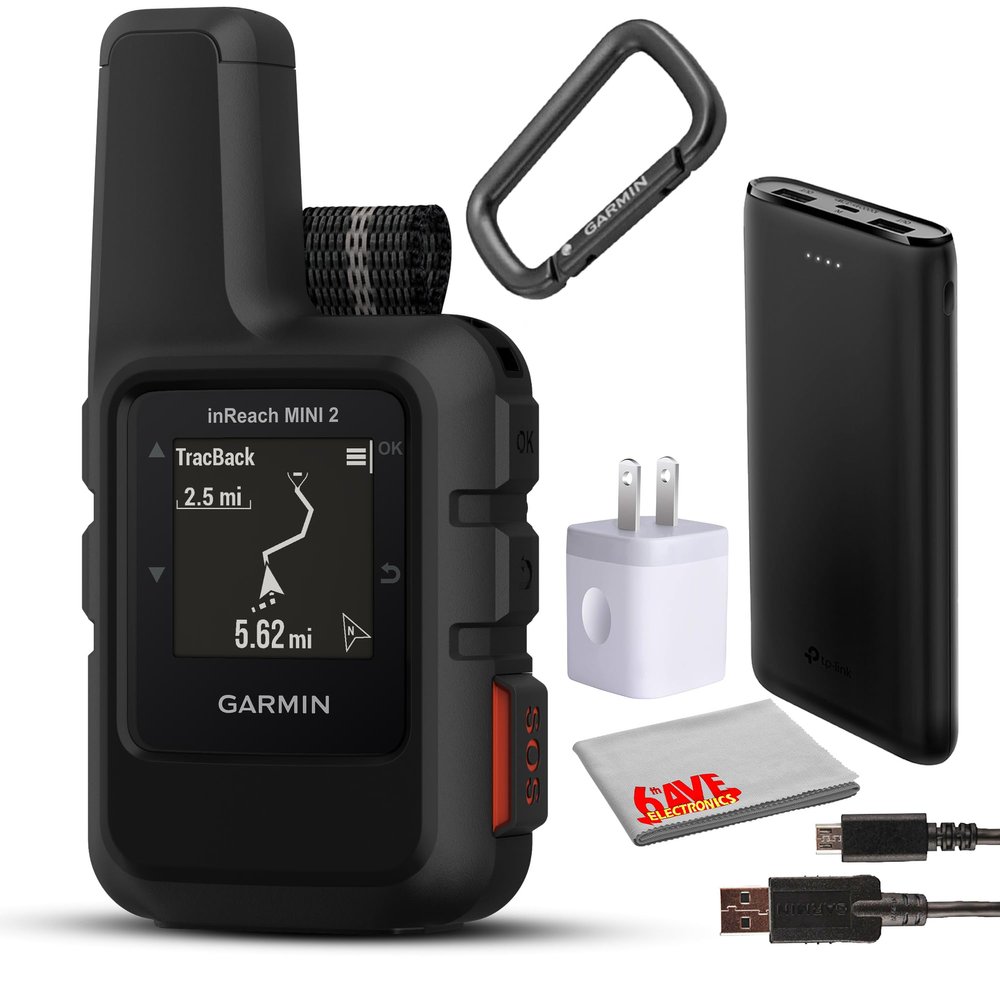 Garmin inReach Mini 2 Compact Satellite Communicator, Lightweight Rugged Design, Portable Handheld GPS for Hiking, Text Messaging Device Bundle with Accessories (Black)