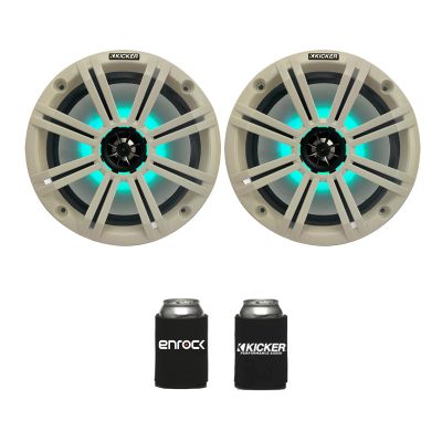 Pair (Qty 2) of Kicker 8" OEM Replacement 300 Watt Peak Multicolor LED Marine Audio Speakers with White Grilles